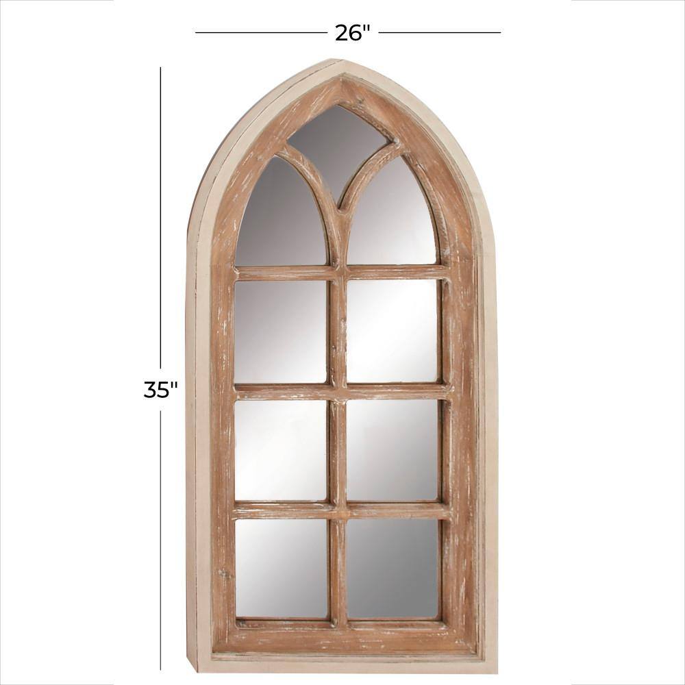 Brown Distressed Wood Arched Window Pane Wall Mirror
