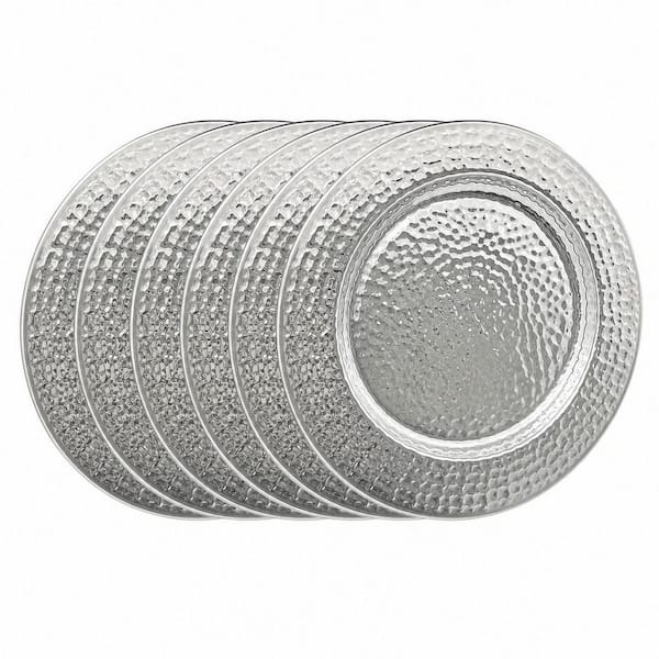 13 in. Stainless Steel Hammered Charger Plates, Silver Dinner Plate Chargers, Metallics Round Server Ware (Set of 6)