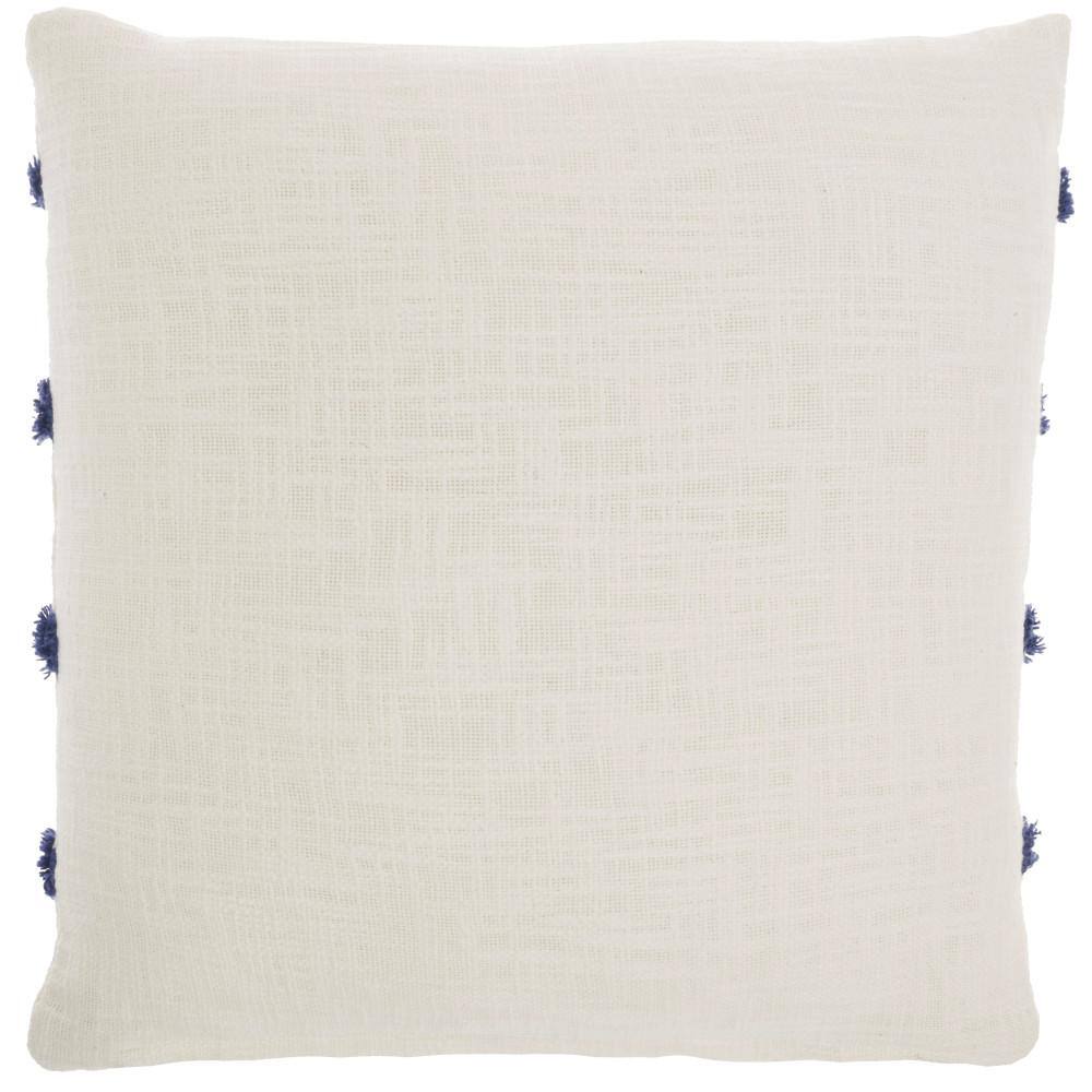 18" Square Blue Tufted Cotton Throw Pillow