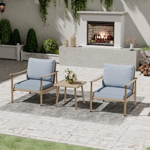 3-Piece Aluminum Patio Conversation Set with Blue Cushions