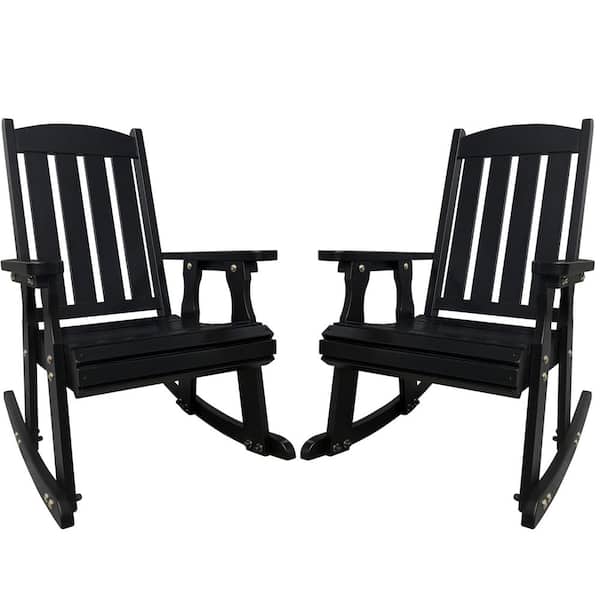 Innovaze 2-Piece Solid Fir Wood Outdoor Rocking Chair with Deep Contour ...