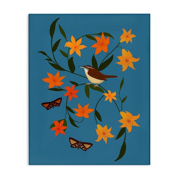Sparrow on Lily Bunches by Michelle Ingari Designs Unframed Nature Graphic Art Print 40 in. x 30 in.