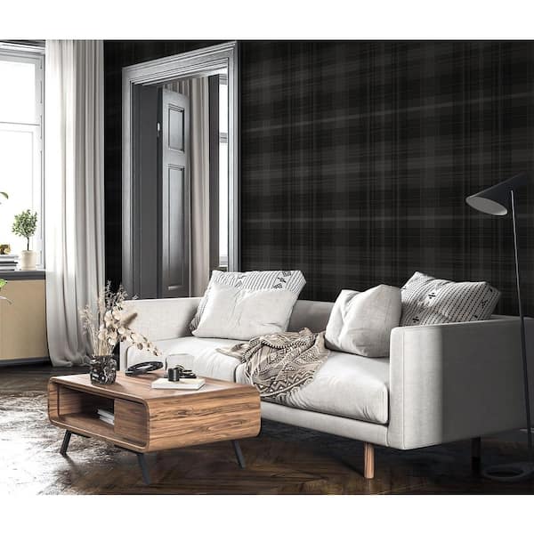 17.08 sq. ft. Wrought Iron Crossroads Plaid Vinyl Peel and Stick Wallpaper Roll