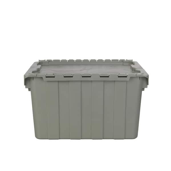 Hudson Exchange 21.9 x 15.2 x 12.8” (12.7 Gallon) Storage Tote Container with Attached Lid Gray/Brown / 3 Pack