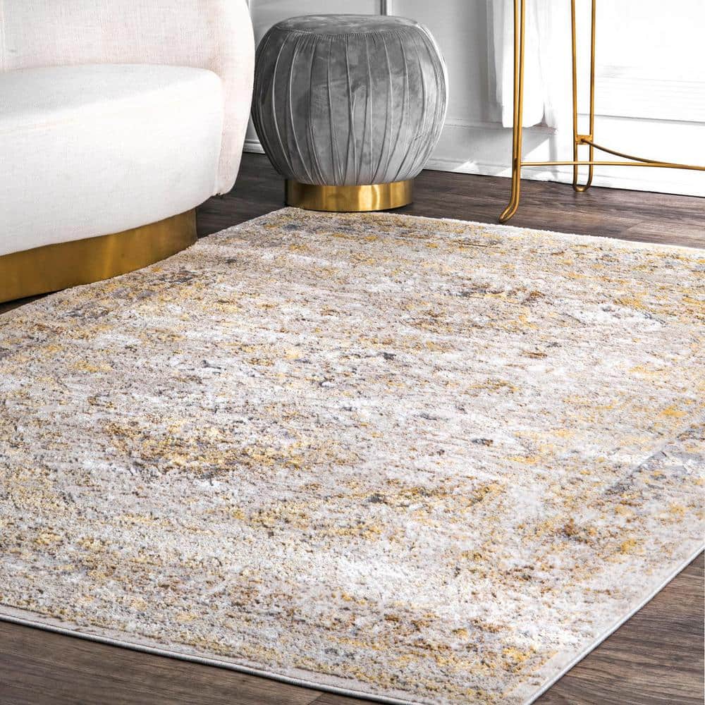 Gold and Beige Synthetic Medallion Runner Rug, 2' 6" x 8'