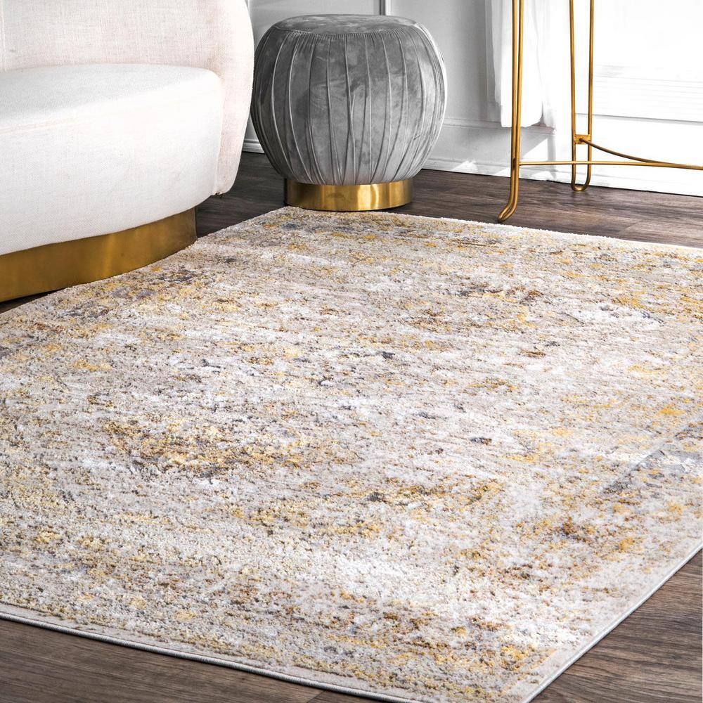 Gold Medallion 5 ft. Square Stain-Resistant Area Rug