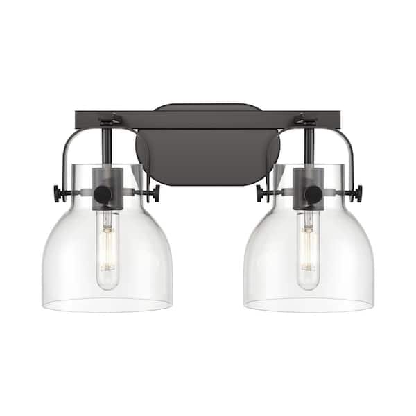 Innovations Pilaster II Bell 17 in. 2-Light Matte Black Vanity Light with Glass Shade