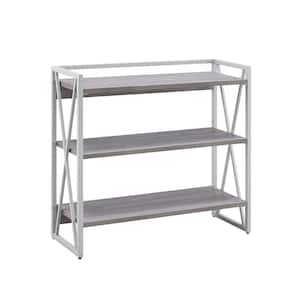 32 in. W Mixed Weathered Wood Metal and Wood X Design 3-Shelf Bookcase