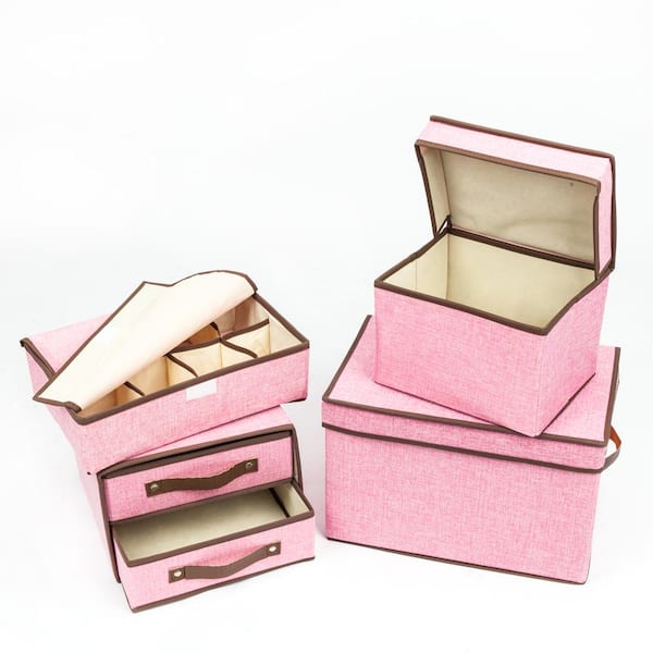 Pink Storage Small, Medium Box and 2-Tier 8-Slots Box (4-Piece)