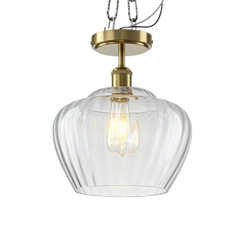 Gianna 11 in. 1-Light Modern Dome Brushed Gold Ribbed Glass Semi-Flush Mount Ceiling Light for Foyer price history on PriceWatchPro