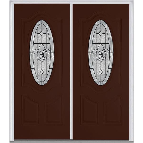 Milliken Millwork 74 in. x 81.75 in. Carrollton Decorative Glass 3/4 Oval Painted Fiberglass Smooth Exterior Double Door