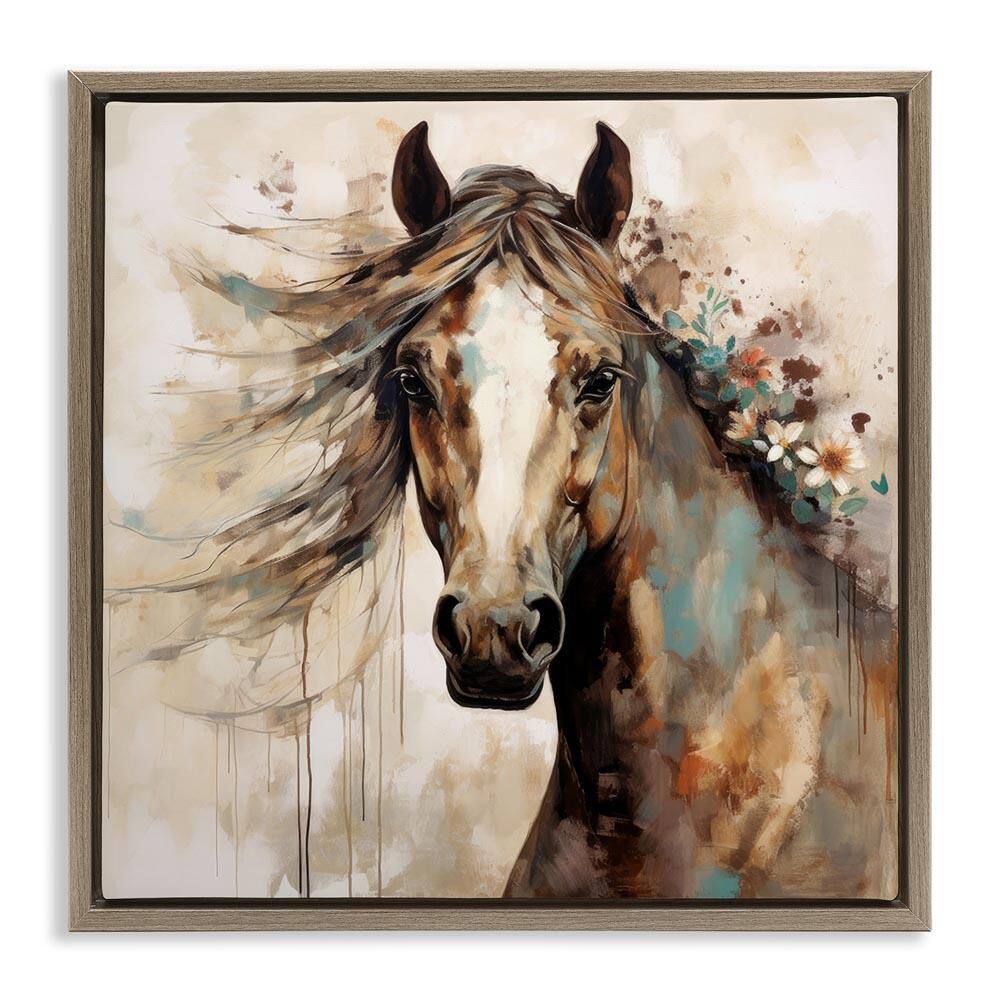 Brown Horse with Florals by Lazar Studio Brown Floater Frame Graphic Art Print Animal 25 in. x 25 in. price history on PriceWatchPro