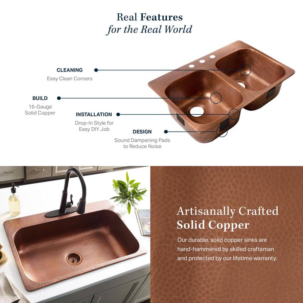 Handcrafted Copper Double Bowl Farmhouse Kitchen Sink