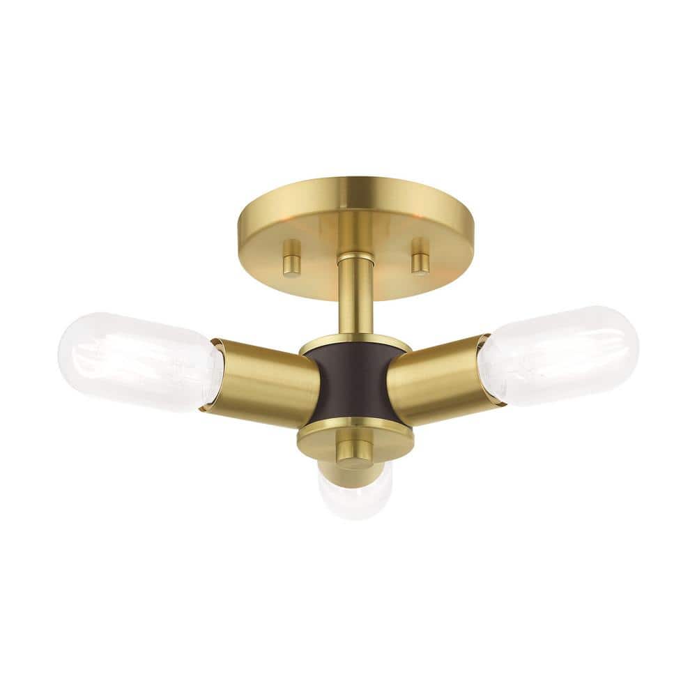Copenhagen Satin Brass 13.5" Semi-Flush Mount Industrial Ceiling Light