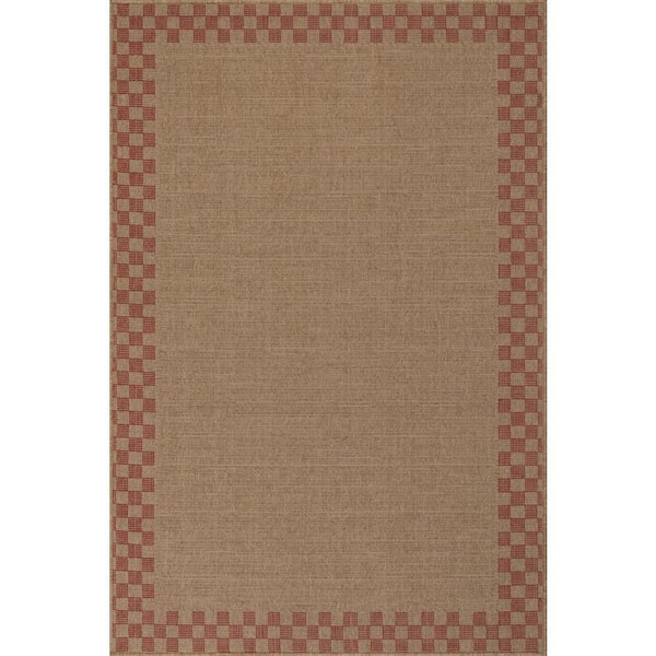 Vesna Bordered Checkered Red 4 ft. x 6 ft. Outdoor Area Rug