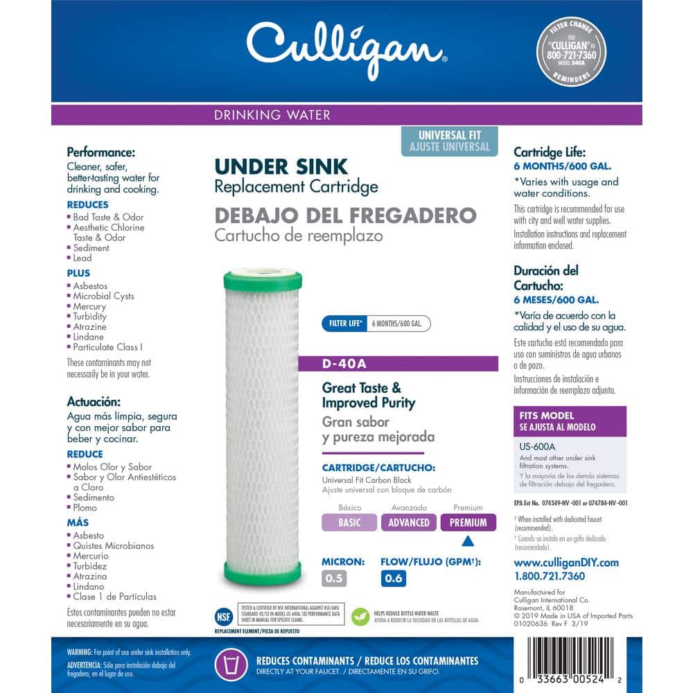 Culligan 600-Gallon Carbon Block Drinking Water Filter Cartridge