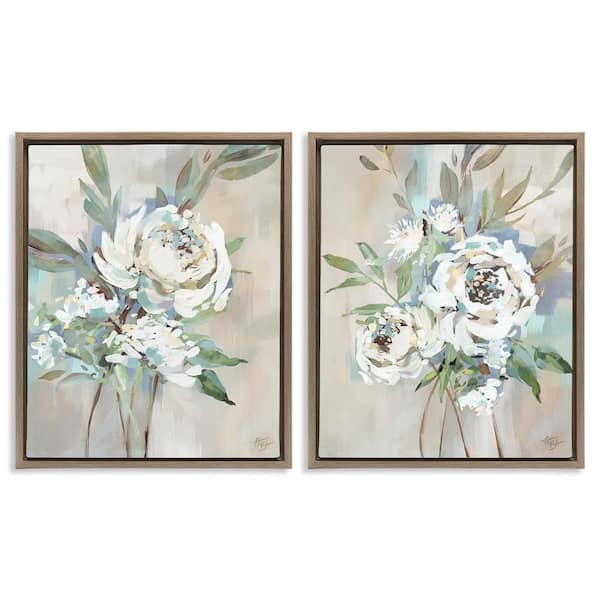Stupell Industries Antique Rose Bundles by Nina Blue 2-Pieces Brown Floater Frame Nature Graphic Art Print 21 in. x 17 in.