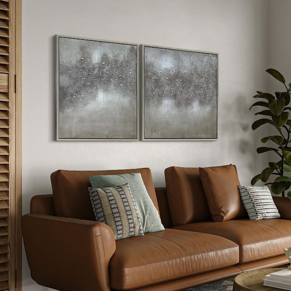 "Fog" Textured Metallic Hand Painted by Martin Edwards Abstract Diptych Set Framed Canvas Wall Art