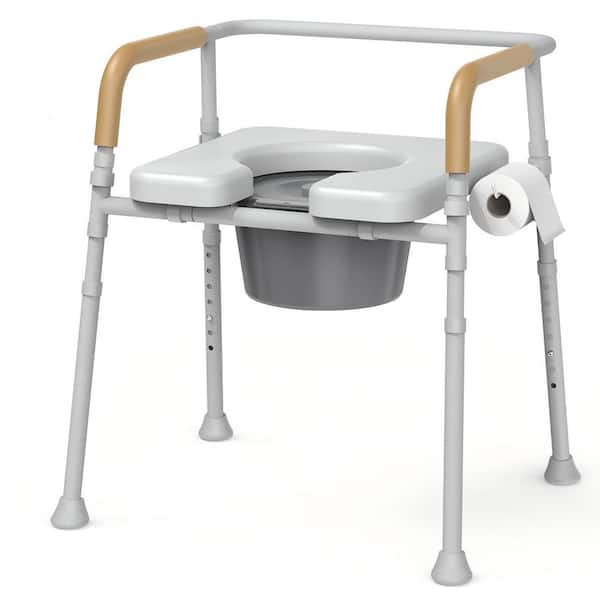 Bedside Commodes for Seniors with 5.81 qt. Removable Bucket & Splash Guard, Portable Toilet Seat with Arms