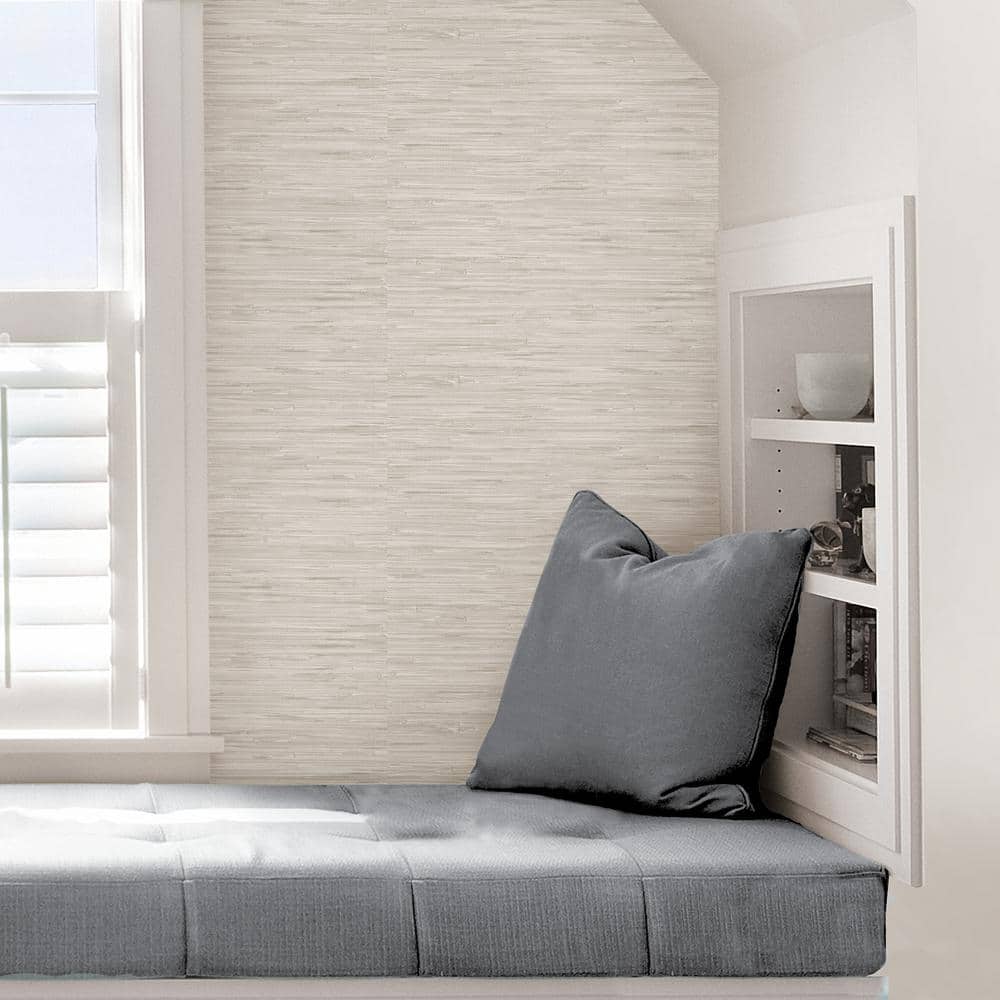 Cream Grasscloth Embossed Peel and Stick Wallpaper