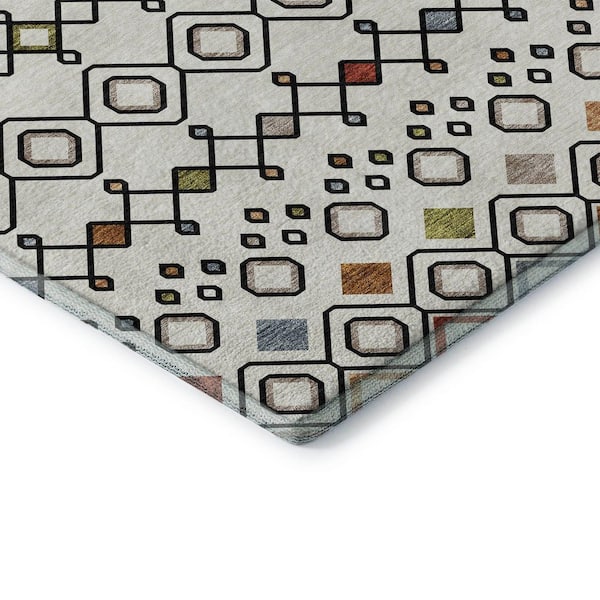 Mayfield Premium Machine Washable Abstract AMF938 Ivory 2 ft. 3 in. x 7 ft. 6 in. Runner Rug