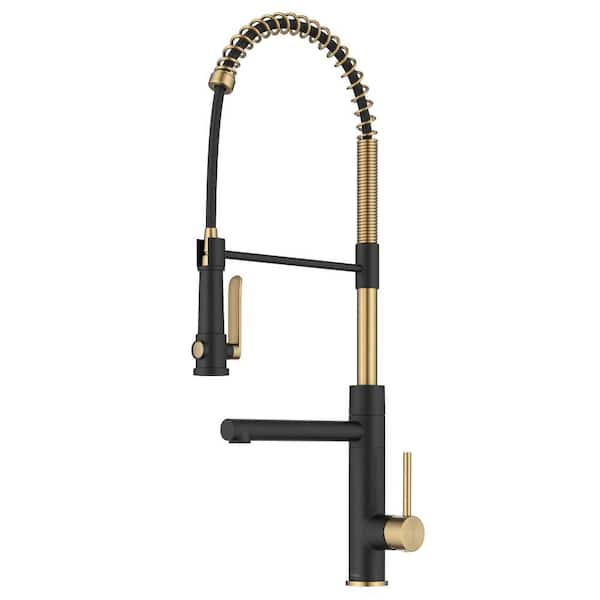 Artec Pro Spot Free Brushed Brass/Matte Black 26.88 in. H Pull Down Sprayer Kitchen Faucet with 360° Spout Swivel