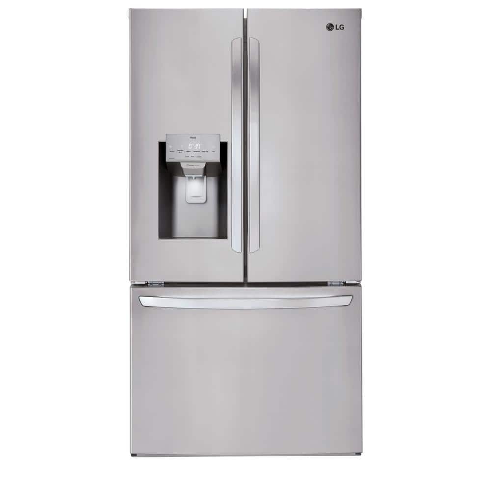 LG 28 cu. ft. 3 Door French Door Refrigerator with Ice and Water with Single Ice in Stainless Standard Depth, PrintProof Stainless Steel