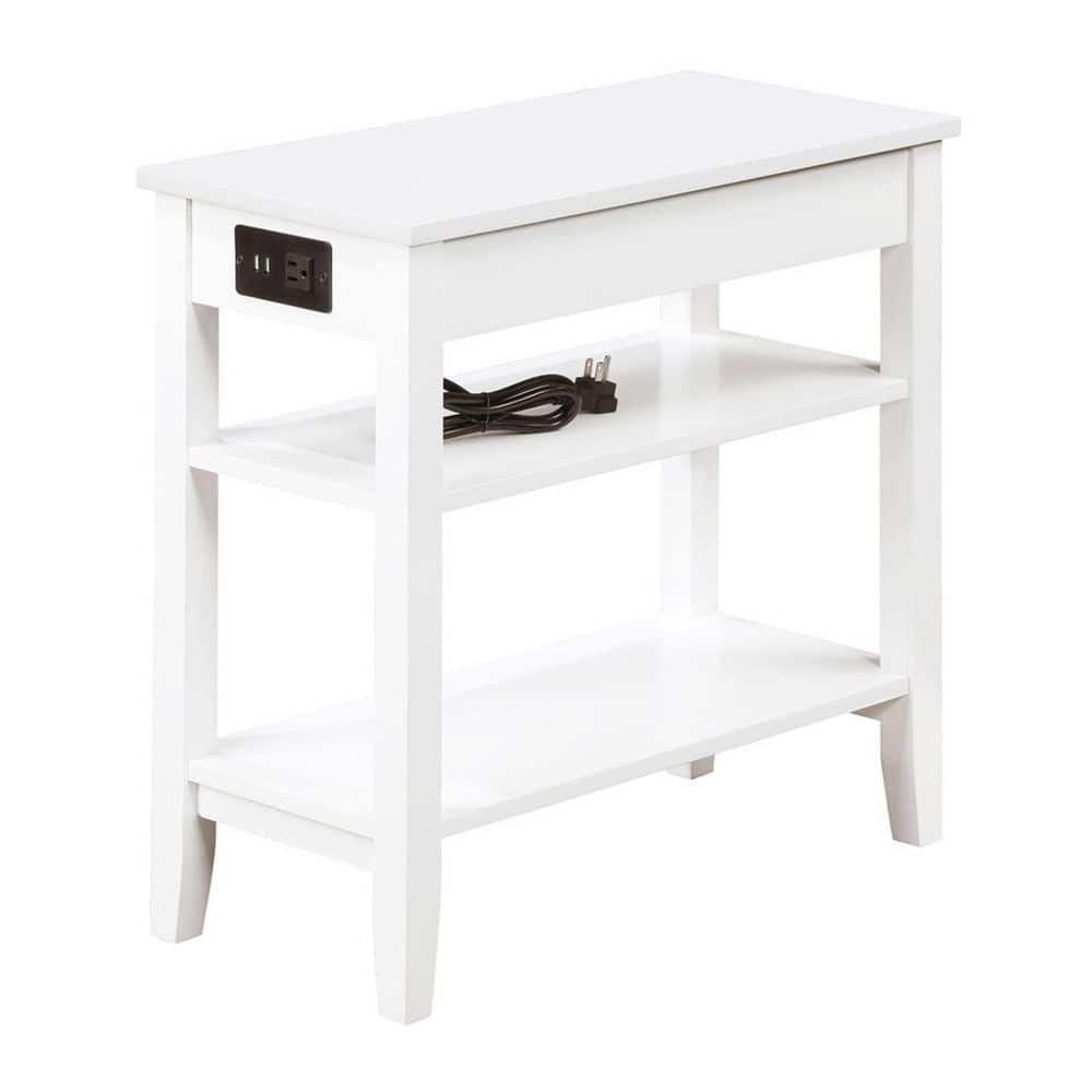 White Wood and Metal Chairside End Table with Storage