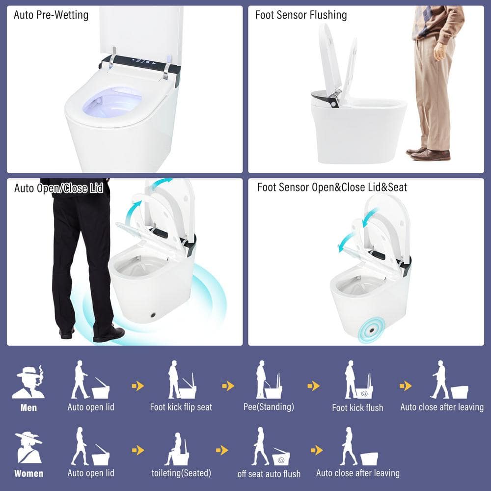 White Elongated Electric Smart Bidet Toilet with Heated Seat and LED Display