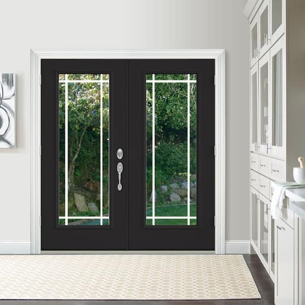 72 in. x 80 in. Chestnut Bronze Painted Steel Right-Hand Inswing 9 Lite Glass Stationary/Active Patio Door