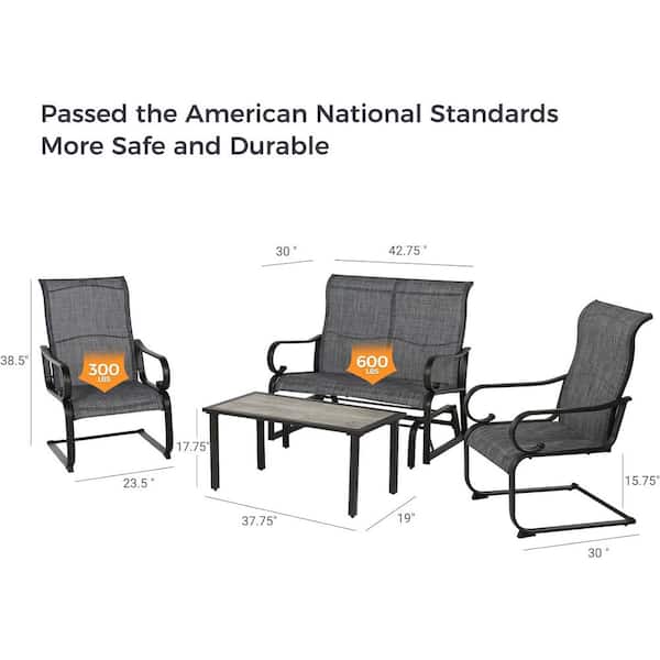 Mondawe 4-Piece Metal Outdoor Patio Conversation Set Sling Mesh Lounge Chair Glass Top Coffee Table
