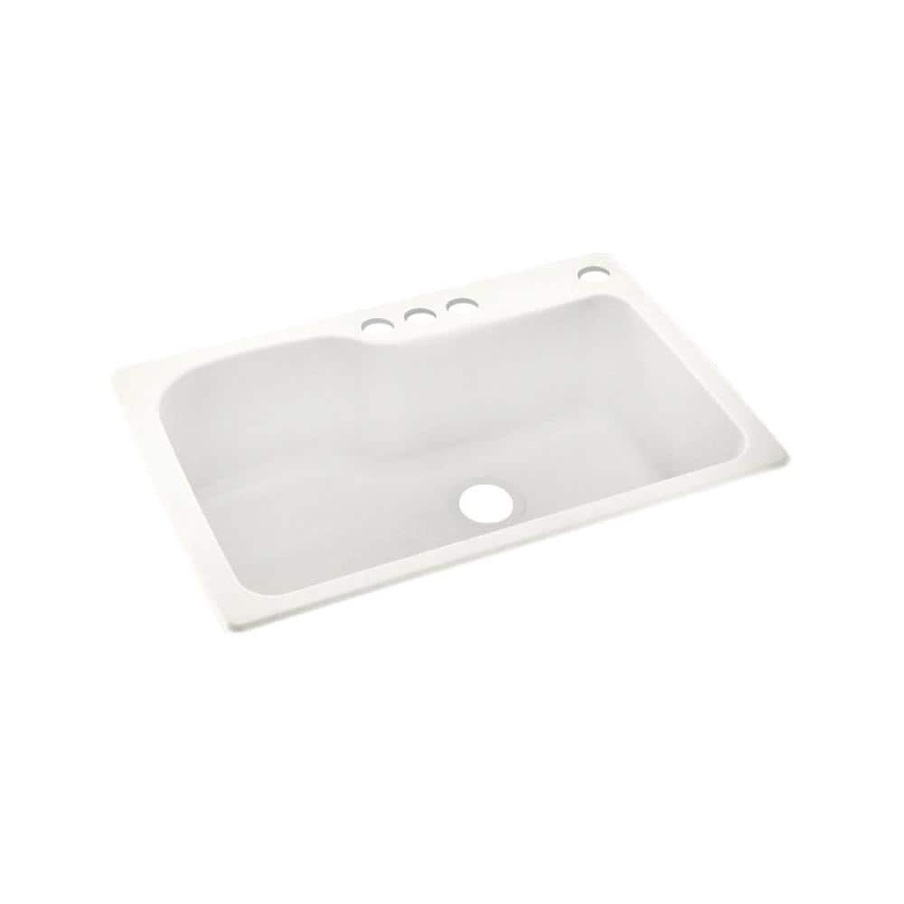 Swan Dual-Mount Solid Surface 33 in. x 22 in. 4-Hole Single Bowl Kitchen Sink in Tahiti Ivory -  718426071275