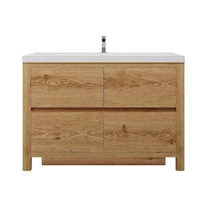 Louis 47 in. W x 20 in. D x 35 in. H Single Sink Freestanding Bath Vanity in Yellow Wood with White Acrylic Top