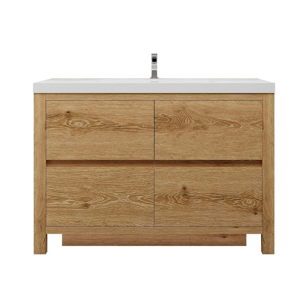 Louis 47 in. W x 20 in. D x 35 in. H Single Sink Freestanding Bath Vanity in Yellow Wood with White Acrylic Top