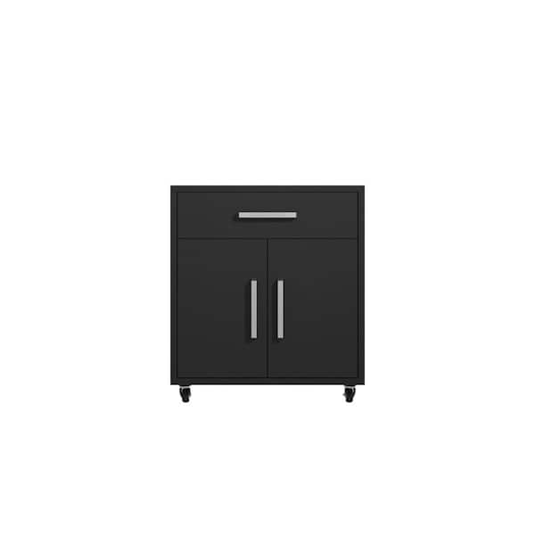 Eiffel 28.35 in. W x 34.41 in. H x 17.72 in. D 2-Shelf Mobile Composite Wood Freestanding Cabinet in Black Matte