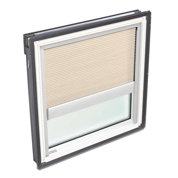VELUX 30-1/16 in. x 30 in. Fixed Deck-Mount Skylight with Laminated Low-E3 Glass and Beige Manual Room Darkening Blind