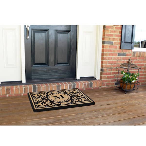 Heavy Duty Black 22 in. x  36 in. Coir Heritage Monogrammed M Indoor Outdoor Door Mat