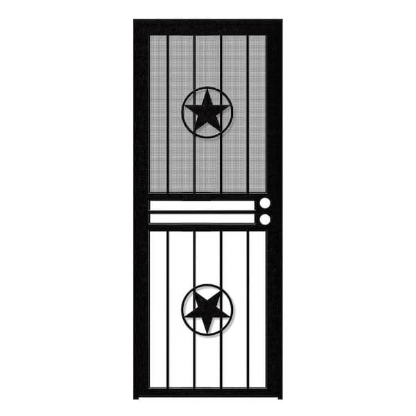 Unique Home Designs 32 in. x 80 in. Lone Star Black Recessed Mount All Season Security Door with Insect Screen and Glass Inserts