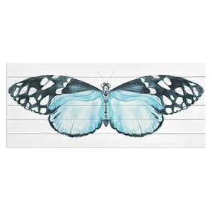 "Blue Moth" By Gallery 57 Unframed Print On Planked Wood Animal Wall Art Print 19 in. x 45 in.