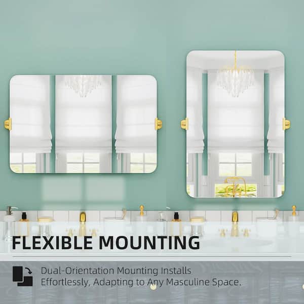 Lunova 20 in. W x 30 in. H Rectangular Framed Tilt Wall Mount Bathroom Vanity Mirror in Gold