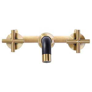 Wall Mounted 8 in. Widespread Double Handle Bathroom Faucet in Gold and Black