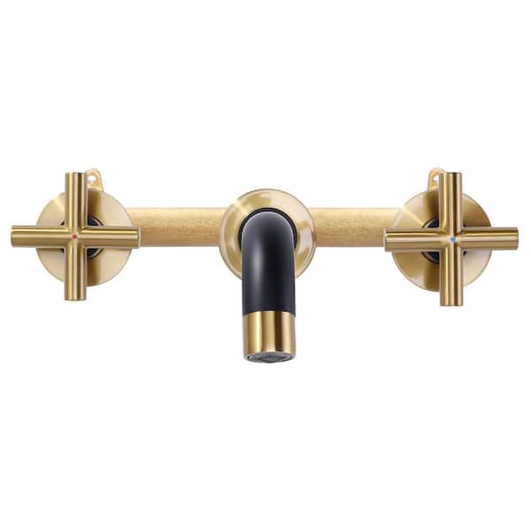 ALEASHA Wall Mounted 8 in. Widespread Double Handle Bathroom Faucet in Gold and Black