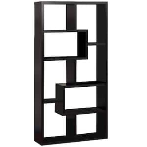 71"H Black Finish Composite Wood 8 Shelf Accent Bookcase with Geometric Shelves