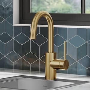 Oletto Single Handle Kitchen Bar Faucet with QuickDock Top Mount Assembly in Brushed Brass