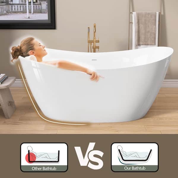 Getpro 59 in. x 29.5 in. Freestanding Deep Soaking Bathtub White