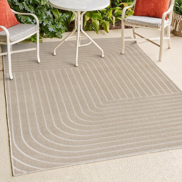 JONATHAN Y Odense High-Low Minimalist Angle Geometric Beige/Cream 5 ft. x 8 ft. Indoor/Outdoor Area Rug