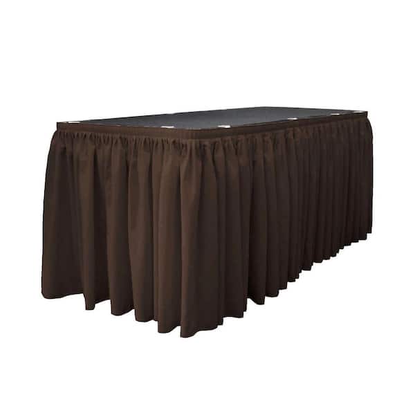 LA Linen 14 ft. x 29 in. Long Brown Polyester Poplin Table Skirt with 10 L-Clips