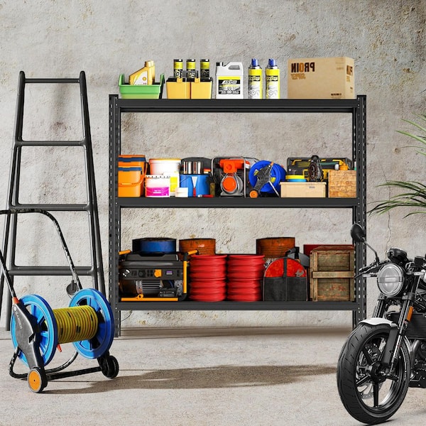Tileon 3-Tier Industrial Shelving Rack 63 in. High Heavy Duty Steel Shelving Unit Adjustable for Kitchen, Living Room-Black