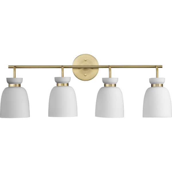 Progress Lighting Lexie 30 in. 4-Light Brushed Gold Vanity Light with Opal Glass Shade