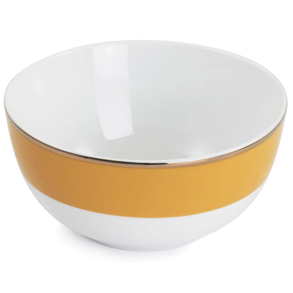Yellow Ceramic 12-Piece Dinnerware Set with Gold Rim